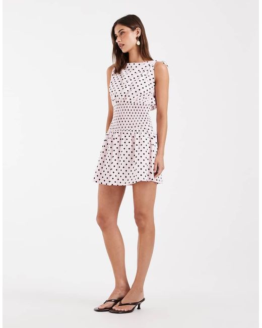 ASOS White Polka Dot Shirred Waist Mini Dress