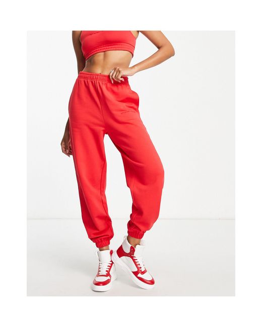 red oversized sweatpants