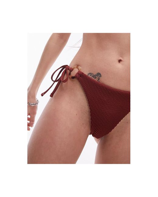 TOPSHOP Pink Mix And Match Crinkle Tie Side Bikini Bottoms With Rings