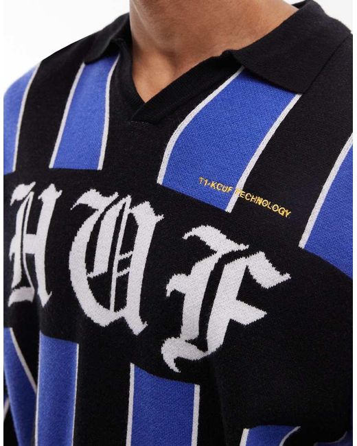 Huf Blue Midfield V Neck Football Style Knitted Jumper for men