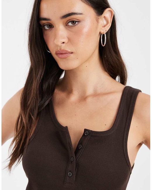 ASOS Natural Ribbed Scoop Neck Henley Tank Top
