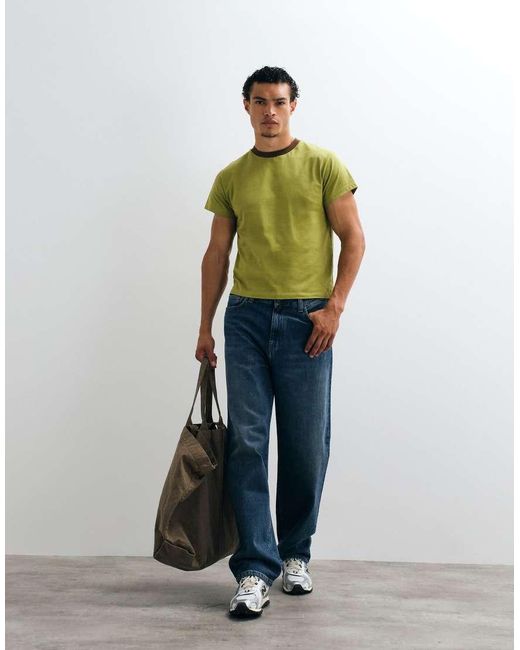 Reclaimed Vintage Green Contrast Ringer T-shirt for men