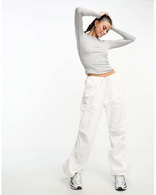 Cotton On Gray Sleep Recovery Henley Button Front Long Sleeve Top