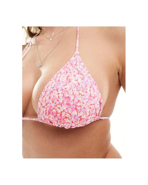& Other Stories Pink Floral Print Triangle Bikini Top