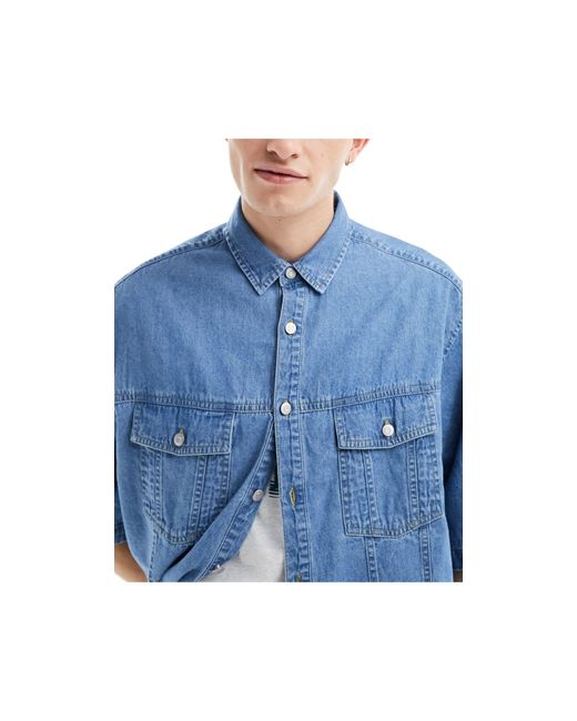 ASOS Blue Short Sleeve Oversized Denim Shirt for men