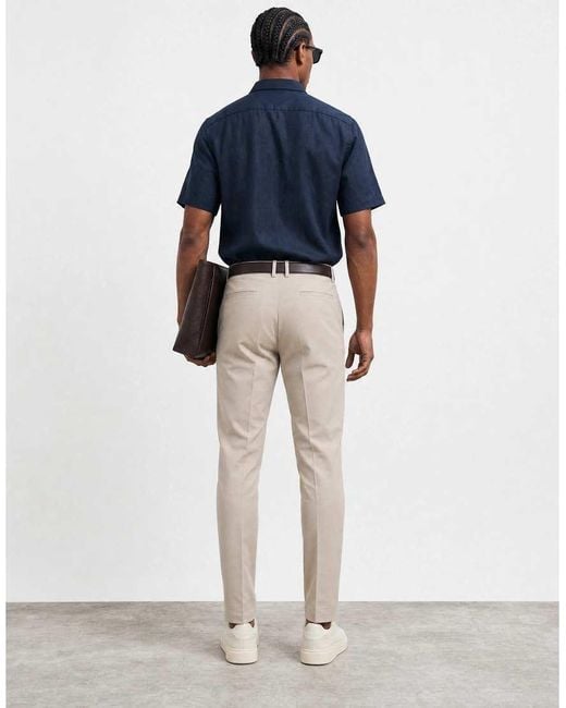 ASOS Natural Tapered Dress Pants With Pintucks for men