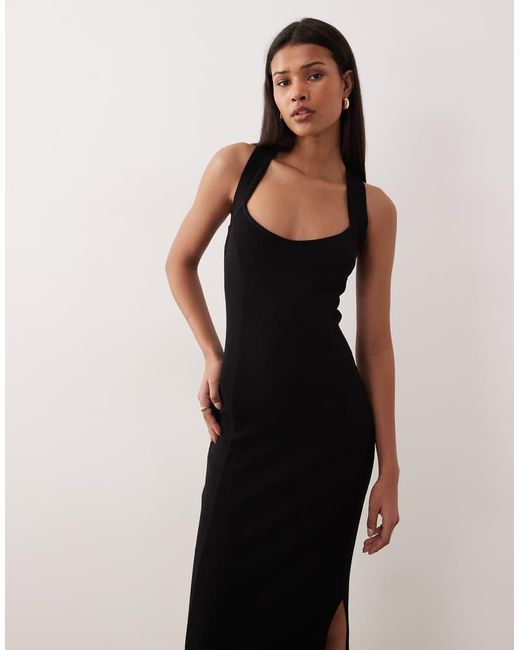 ASOS Black Scoop Front Racer Seam Detail Midi Dress