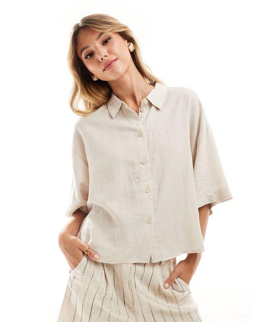 Chemise carrée en lin à manches courtes - beige Vero Moda en coloris White