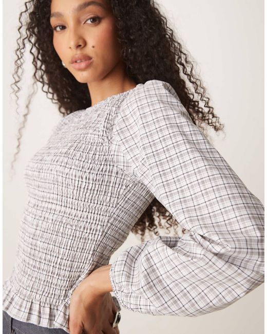 Top froncé à carreaux - marron ASOS en coloris Gray