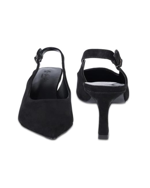 OFF THE HOOK Black Danni Suede Pointed Toe Slingback Kitten Heel Pumps