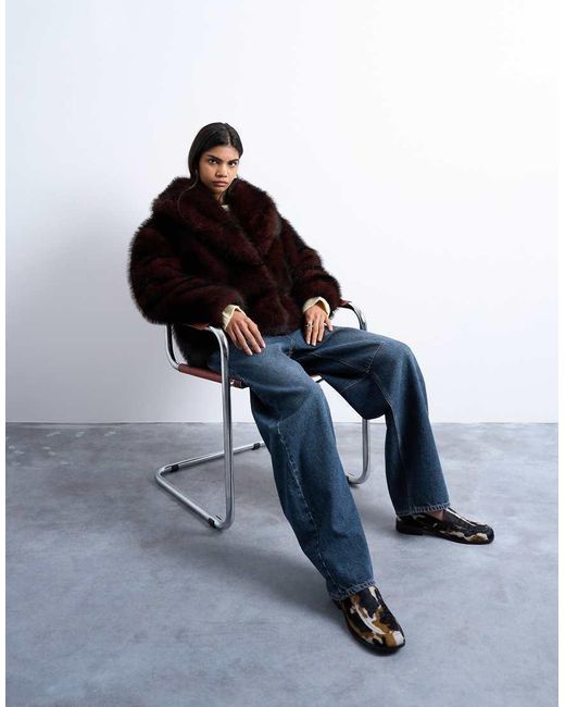 Cappotto Squadrato Bordeaux Scuro di TOPSHOP in Blue