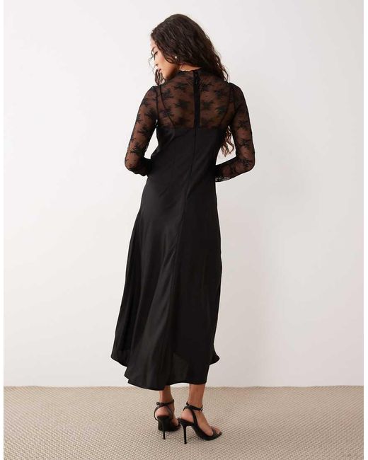 Y.A.S Black Hybrid High Neck Lace Top And Satin Slip Dress