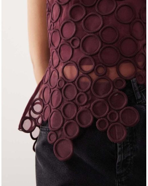 ARRANGE Brown Circle Embroide Top
