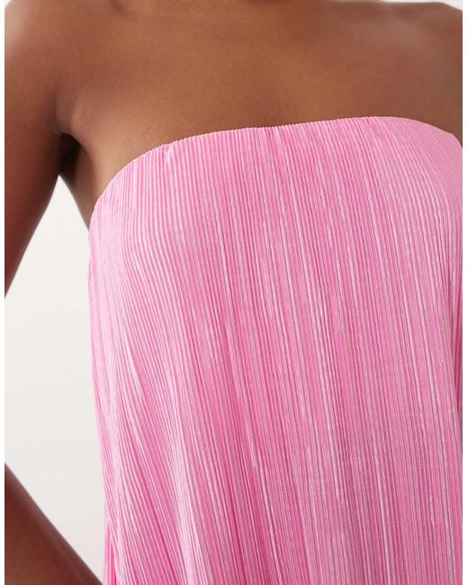 ASOS Pink Plisse Bandeau Trapeze Midi Dress