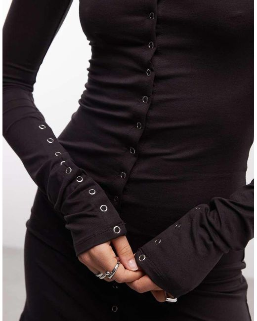 Weekday Brown Long Sleeve Mini Dress With Press Stud Detail