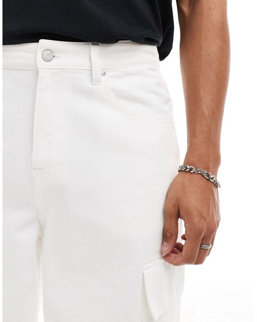 Short en jean long avec détails cargo et ourlet brut ASOS pour homme en coloris White