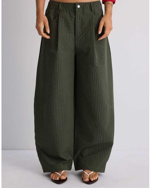 Stradivarius Red Check Parachute Trousers