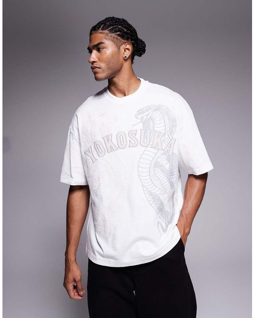 River Island White 'yokosuka' Cobra Graphic T-shirt for men