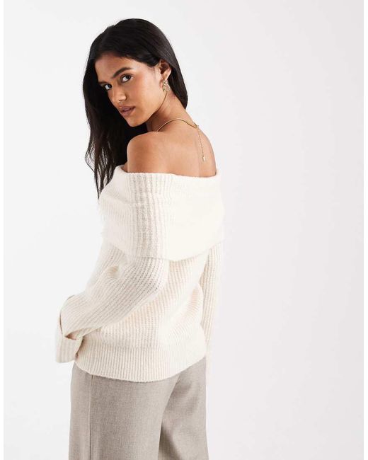Jersey Con Escote Bardot De Punto De -Blanco ONLY de color Natural