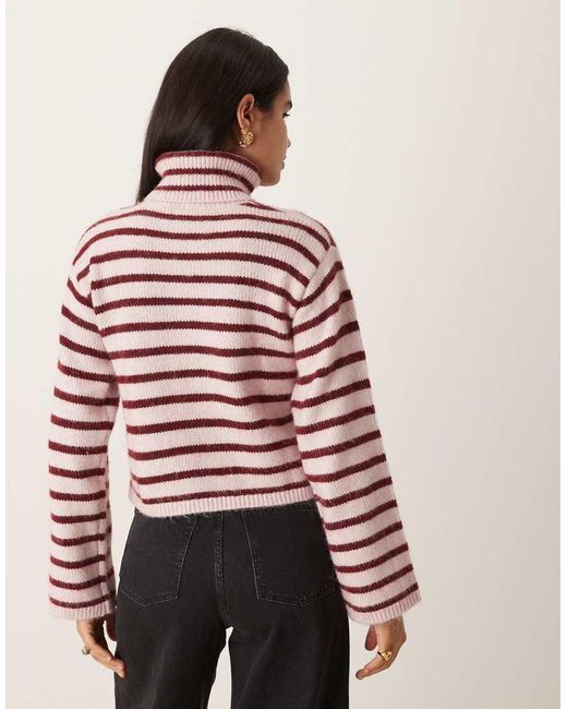 JJXX Red Roll Neck Knit Jumper With Stripes