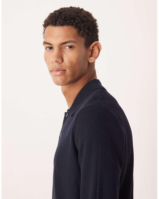 Mango Blue Cotton Mix Knitted Polo Top for men