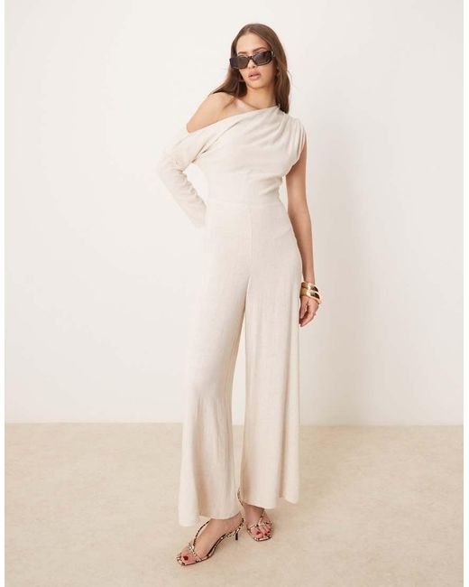 ASOS Natural Linen Fallen Shoulder Jumpsuit