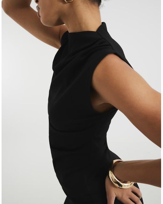River Island Black Short Sleeve Draped High Neck Top