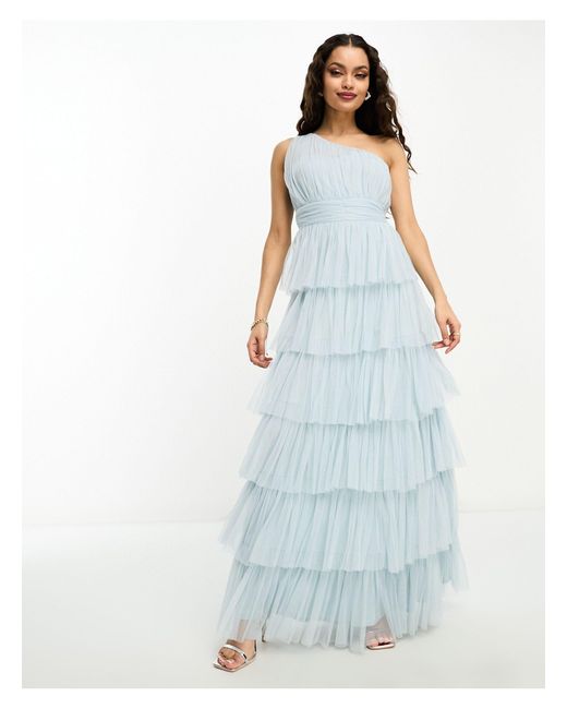 Beauut Blue Petite Bridesmaid One Shoulder Tiered Maxi Dress