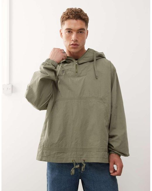 Reclaimed Vintage Green Hooded Pullover Anorak for men