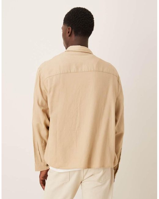 ASOS Natural Oversized Textured Shirt With Pocket Detailing for men