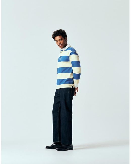 Pompeii UK Pompeii 100% Cotton Rugby Sweatshirt Yellow And Blue Stripe for men