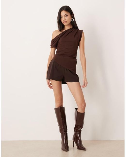 ASOS Brown Fallen Shoulder Knit Look Top
