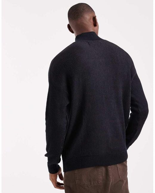 Hollister Blue Boxy Ribbed Quarter Zip Jumper for men