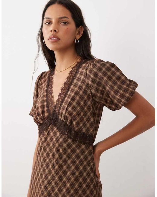 New Look Brown Puff Sleeve Midi Dress
