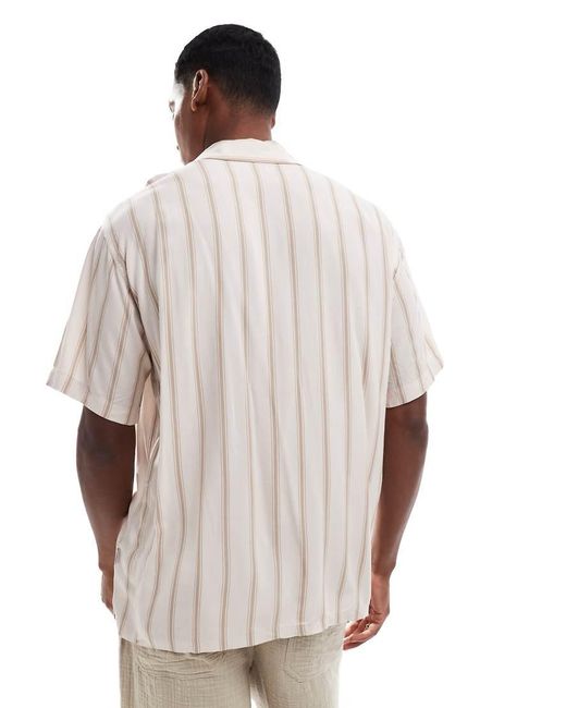 JJ Rebel White Revere Collar Short Sleeve Shirt With Stripe for men