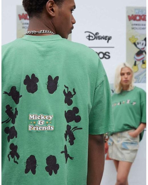 ASOS Uniseks Oversized T-Shirt Met Disney Mickey Mouse & Friends-Print in het Green