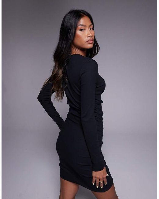 ASOS Blue Ribbed Ruched Mini Dress