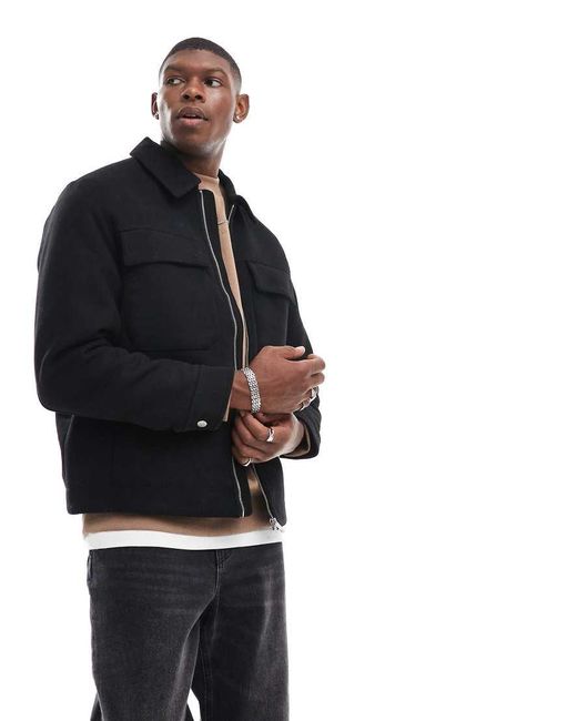 Jack & Jones Black Wool-Blend Cropped Jacket for men