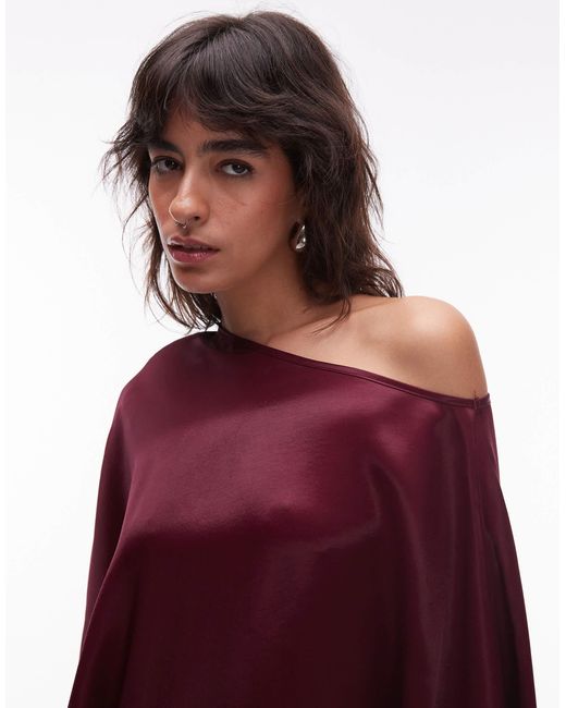 ASOS Red Satin One Shoulder Drape Top