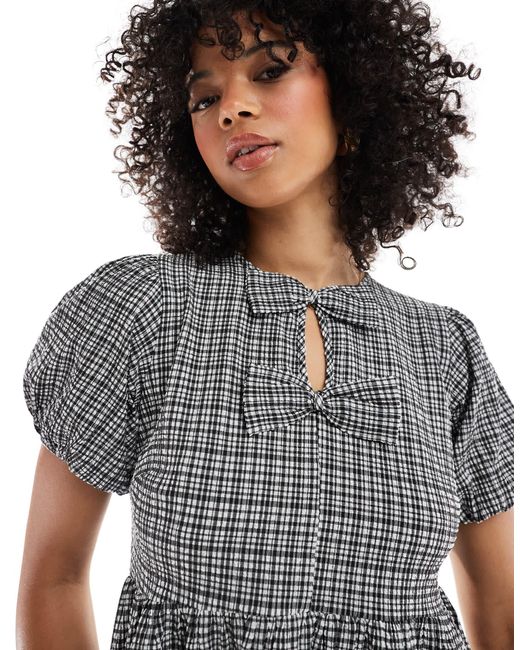 New Look Gray – hängerkleid mit vichy-karo und schleifendetails vorne