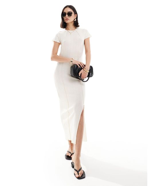 Vero Moda White Textured Jersey Ankle Dress With Lettuce Edge