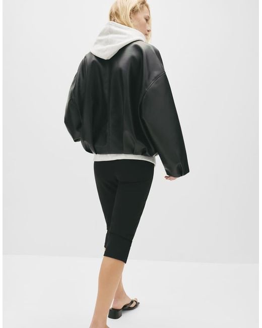 Pull&Bear Black Leather Effect Balloon Bomber Jacket