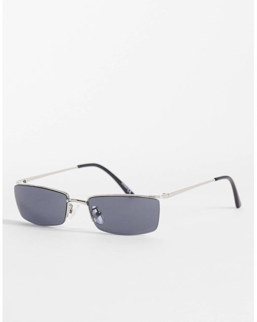ASOS Blue Rectangle Rimless Sunglasses for men