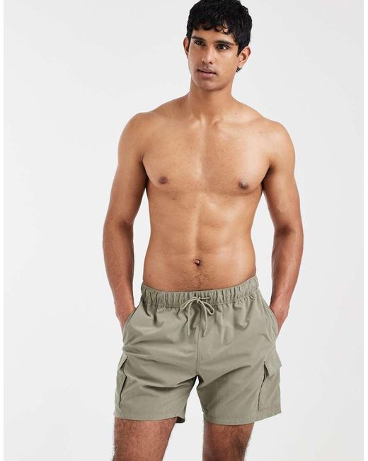 ASOS Green Short Length Swim Shorts With Cargo Pockets for men