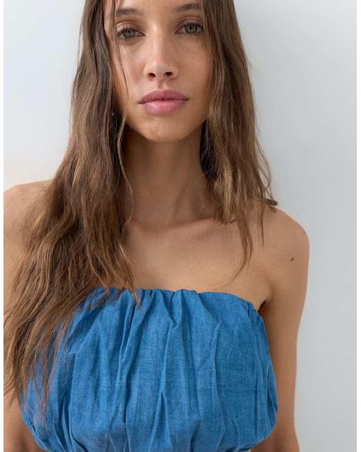 ASOS Blue Denim Bubble Bandeau Top Co-Ord