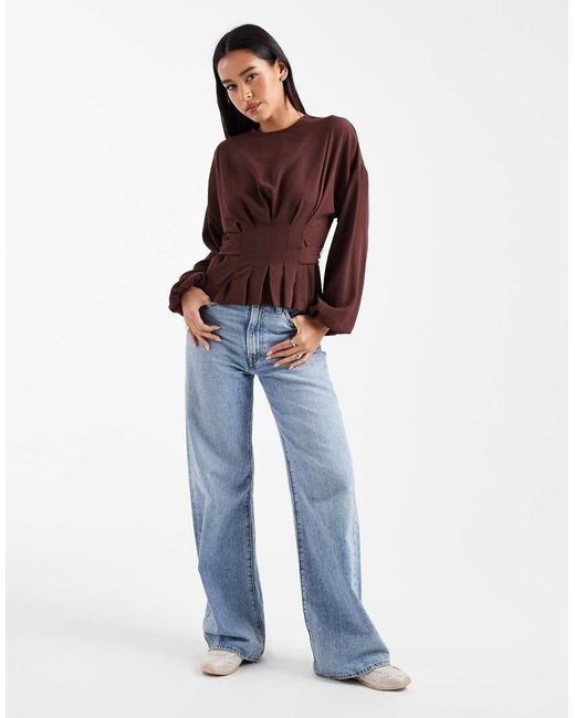 ASOS Red Cinched Waist Blouse With Tie Back