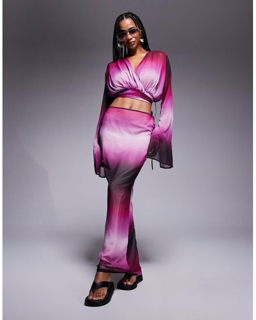 Aria Cove Purple Chiffon Maxi Tie Side Beach Skirt Co-ord