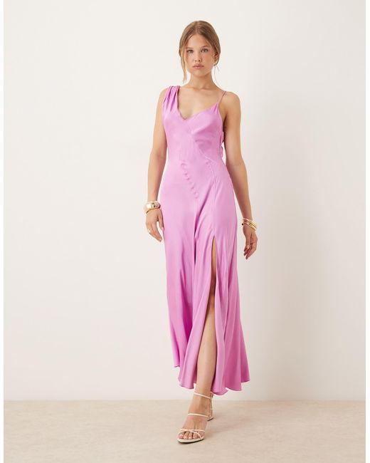 mango pink one shoulder dress Mango One Shoulder Maxi Dress - Pink
