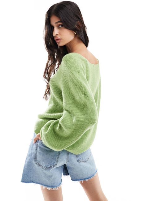Threadbare Green – flauschiger, lockerer pullover