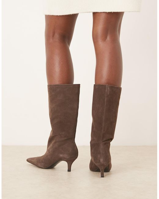 Mango Brown Suede Pointed Heeled Boots